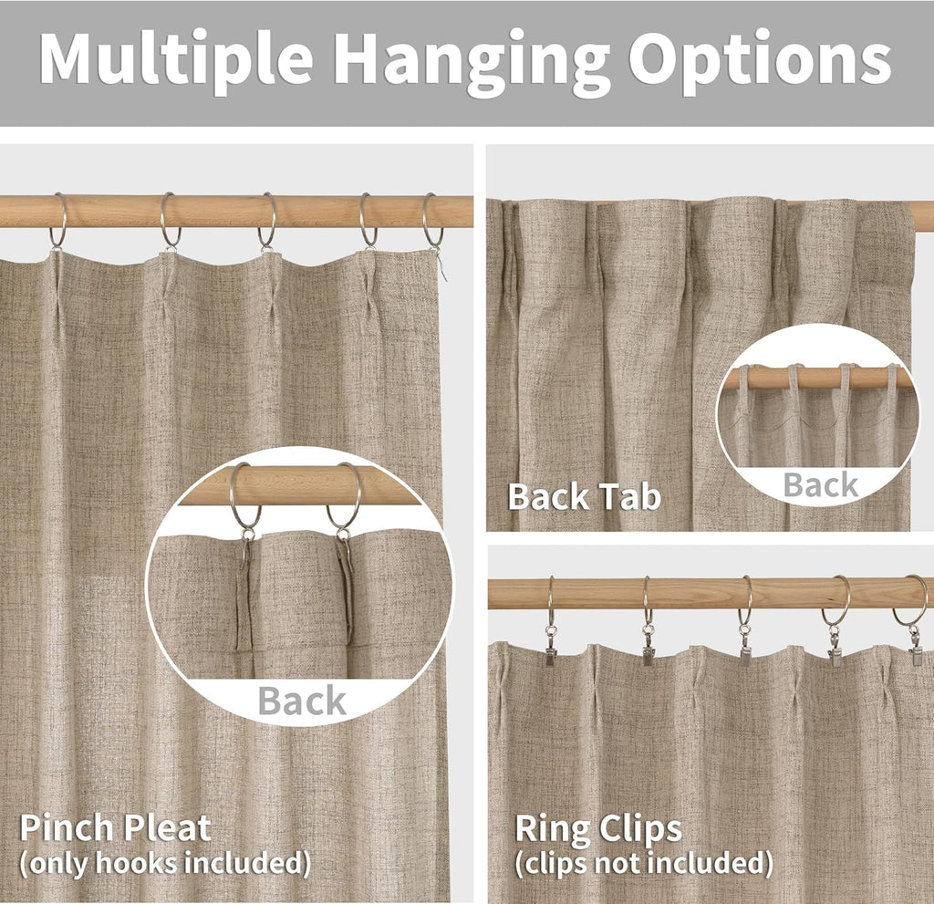 YoungsTex Oatmeal Linen Curtains 36 Inch Length for Short Kitchen Window, Textured Small Drapes