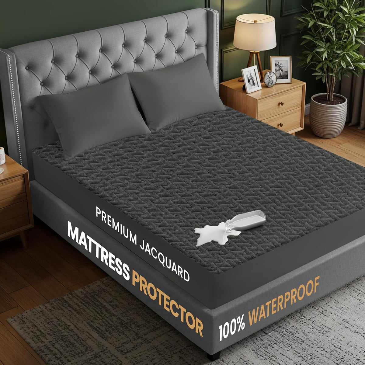 Utopia Bedding Waterproof Mattress Protector Queen Size (Gray), Premium 3D Air Soft Fabric Mattress