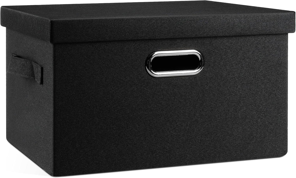 Medium 15" 21 Quart Collapsible Stackable Storage Bins with Lids, 1 Pack Black Foldable Fabric