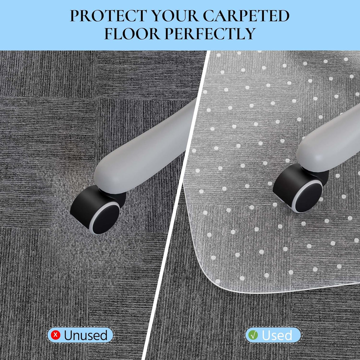 Office Chair Mat for Carpet, 53" x 45" Studded Desk Chair Mat for Low Pile Carpeted Floors
