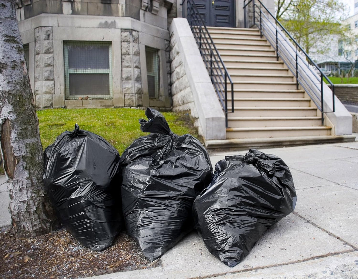 Tasker 45 Gallon Trash Bags, (Value-Pack 100 Bags w/Ties) Extra Large Black Garbage Bags - 39