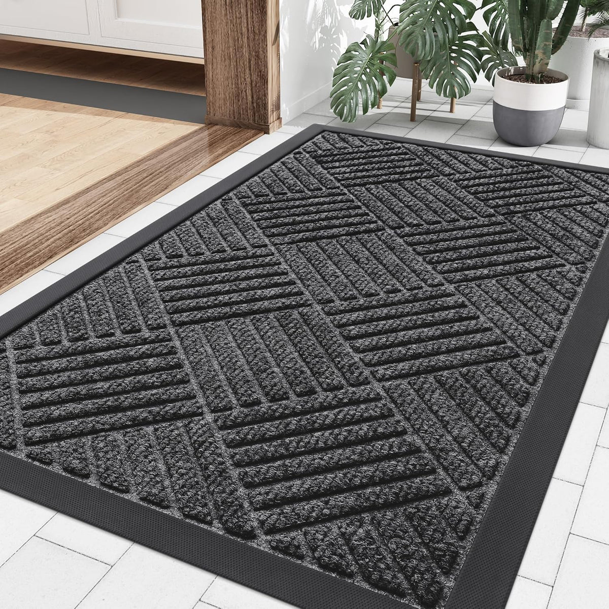 Smiry Front Door Mat Outside Entrance, Heavy Duty Outdoor Indoor Natural Rubber Doormat, Non Slip