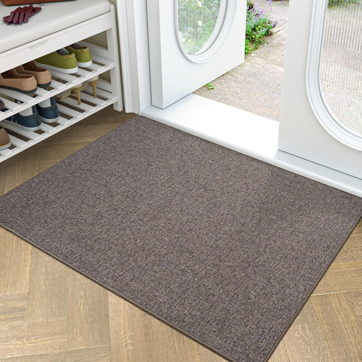 LUMI Ultra Thin Door Mat for Entryway, 32"x48" Low Profile Non Slip Rubber Backing Indoor Doormat