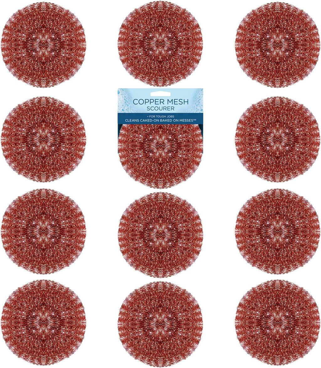 LOLA Copper Mesh Scouring Pad, 18 Grams, 12 Pack, Heavy Duty Cleaning Pads, Copper Coated Knitted