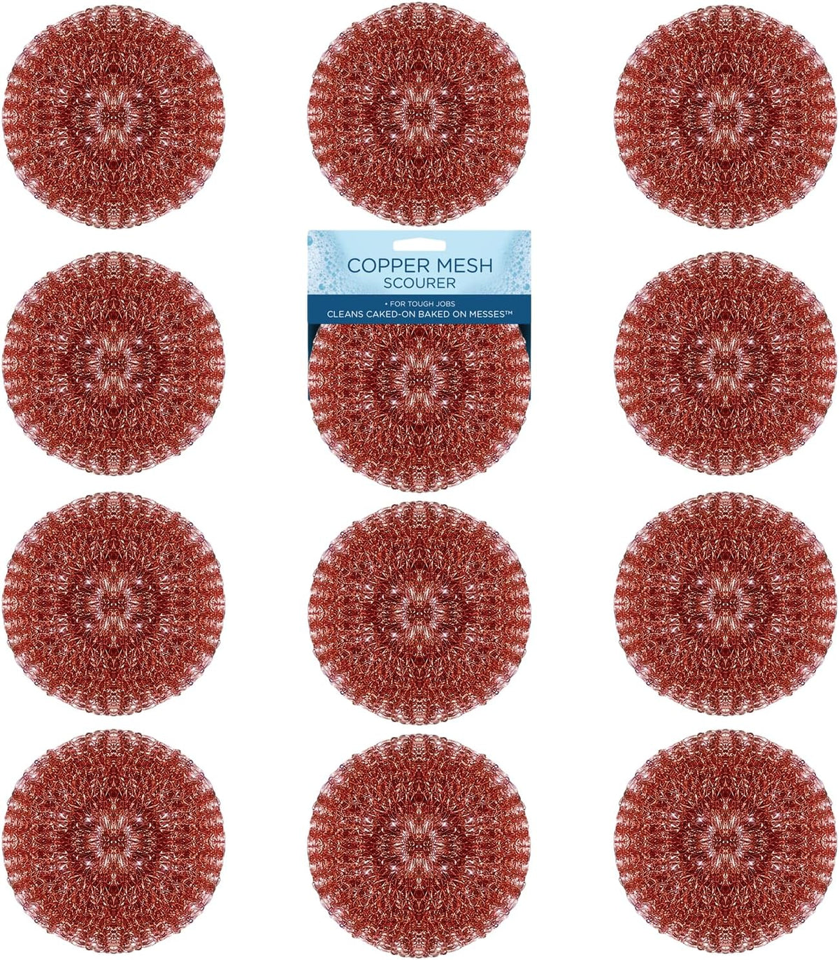 LOLA Copper Mesh Scouring Pad, 18 Grams, 12 Pack, Heavy Duty Cleaning Pads, Copper Coated Knitted
