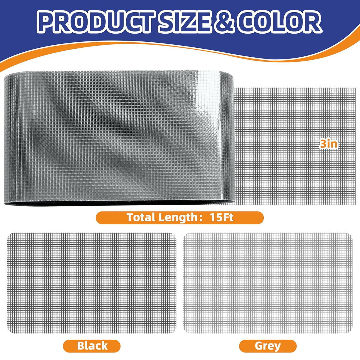 KING MOUNTAIN Grey Window Screen Repair Tape,3inX15FT Heavy Duty Screen Repair Kit for Window