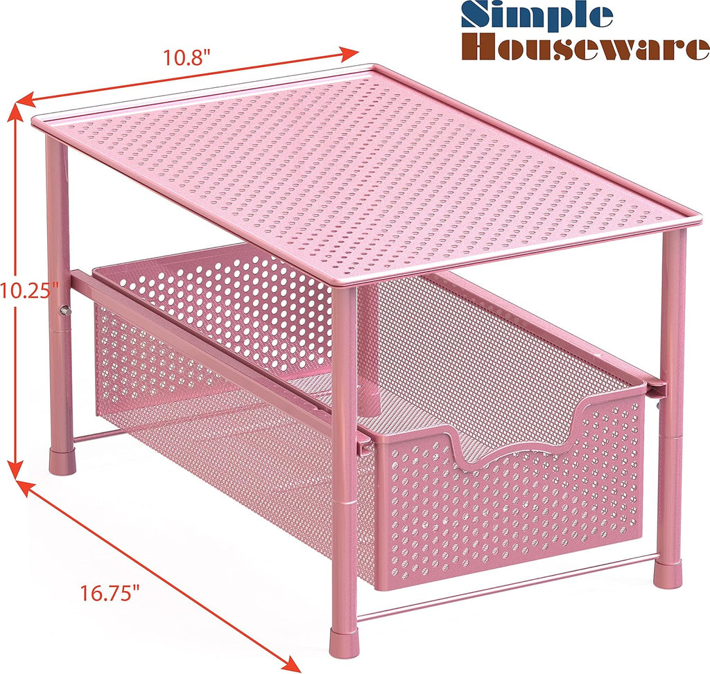 Simple Houseware Stackable Under Sink Cabinet Sliding Basket Organizer Drawer, Pink