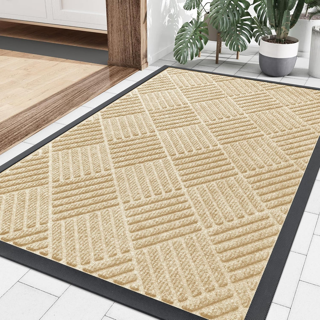 Smiry Front Door Mat Outside Entrance, Heavy Duty Outdoor Indoor Natural Rubber Doormat, Non Slip