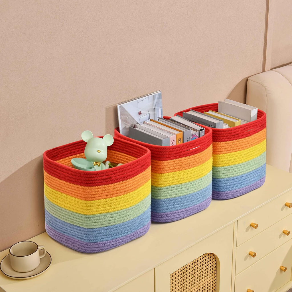 3 Pack Storage Cubes 11 Inch Cotton Rope Woven Baskets for Organizing Cube Bin Square Shelves