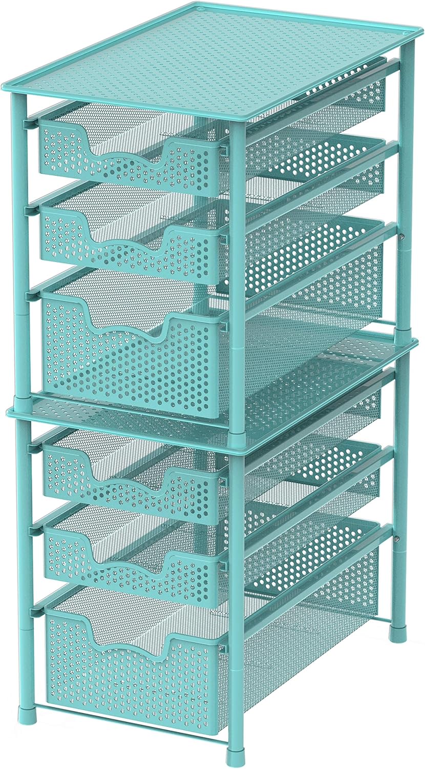 Simple Houseware Stackable 3 Tier Sliding Basket Organizer Drawer, Turquoise