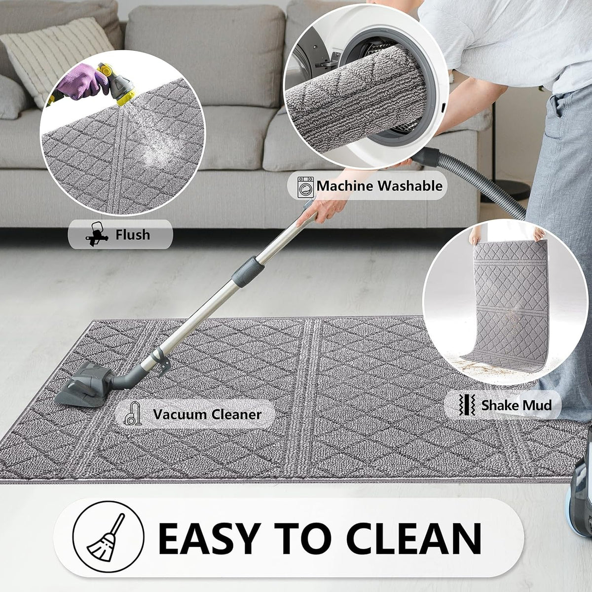 REFETONE Indoor Doormat, Front Back Door Mat 24"x36" Absorbent Rubber Backing Non Slip Door Mats