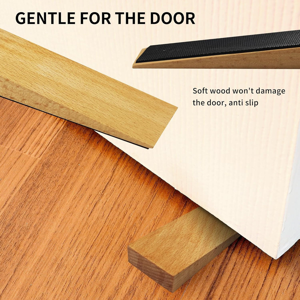 4 Pack Wooden Door Stop - Non-Slip Door Stoppers for Floor - Door Wedges for All Door Types and