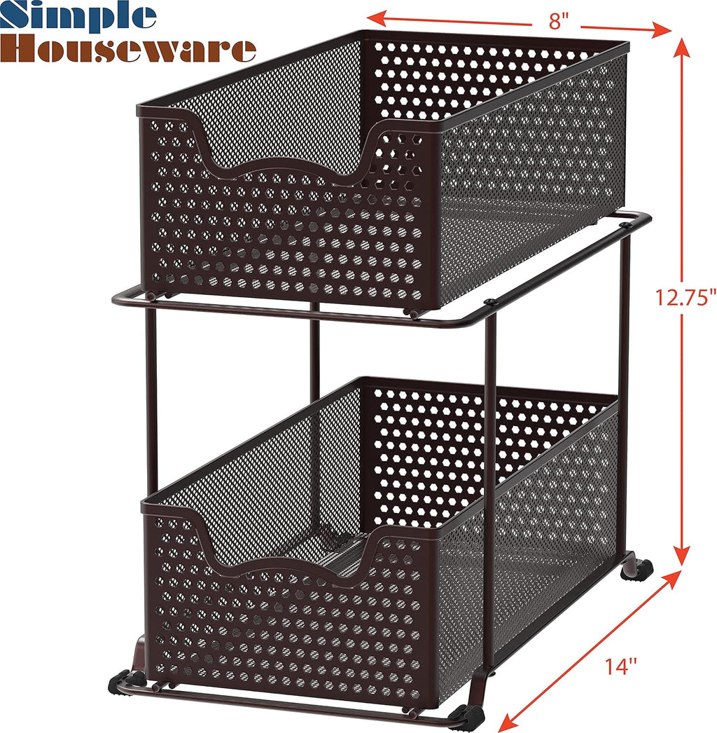 SIMPLE HOUSEWARE 2 Tier Sliding Cabinet Basket Organizer Drawer, Bronze
