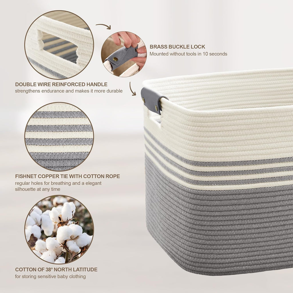 86L Extra Large Laundry Basket with Leather Handles for Living Room Storage, Woven Rope Baskets for