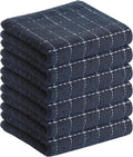Homaxy 100% Cotton Terry Kitchen Towels(Dark Grey, 13 x 28 inches), Checkered Designed, Soft and