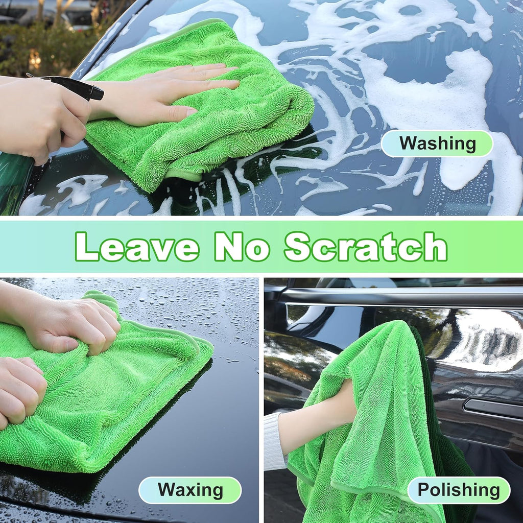 JOYMOOP Microfiber Towels for Cars, 2 Pack 35.4" x 23.6" Car Drying Towel, Green Reusable Car