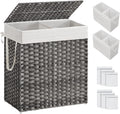 SONGMICS Laundry Hamper with Lid, 110L Clothes Hamper with 2 Removable Liner Bags, 6 Mesh Bags