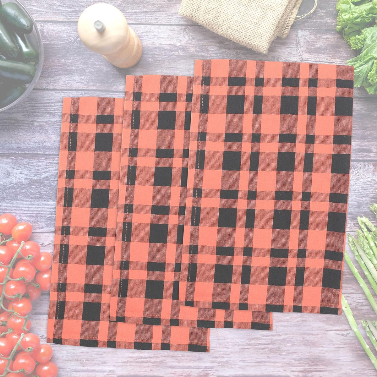 Kitchen Towels Set of 6 Halloween dish towels for kitchen 100% Cotton Orange Black Color Dish