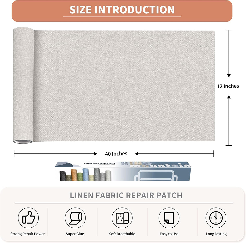 Fine Linen Fabric Patches, Self-Adhesive, Extra Large 12x40 Inch, Multi Color, for Sofa & Clothes