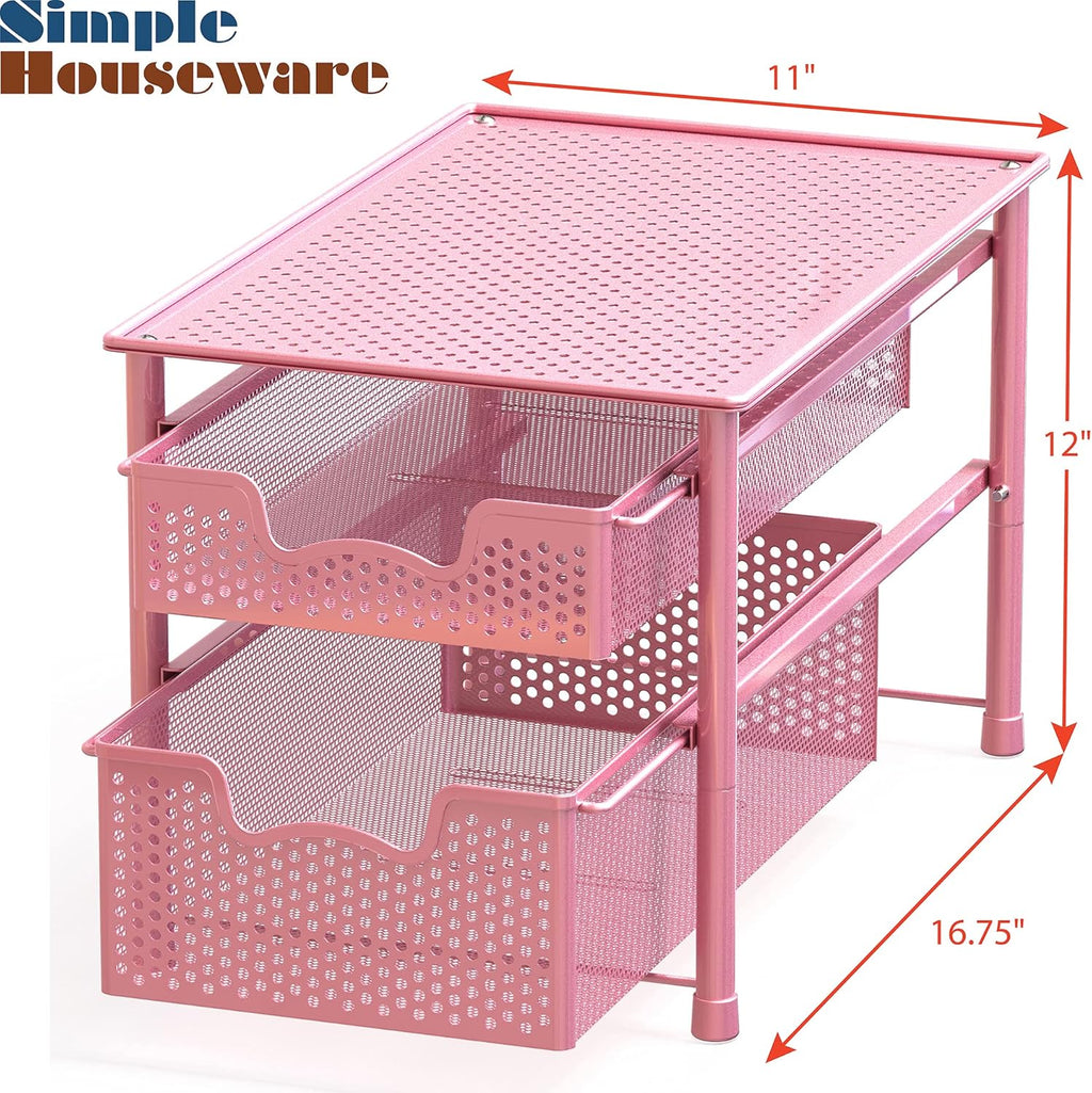 Simple Houseware Stackable 2 Tier Sliding Basket Organizer Drawer, Pink