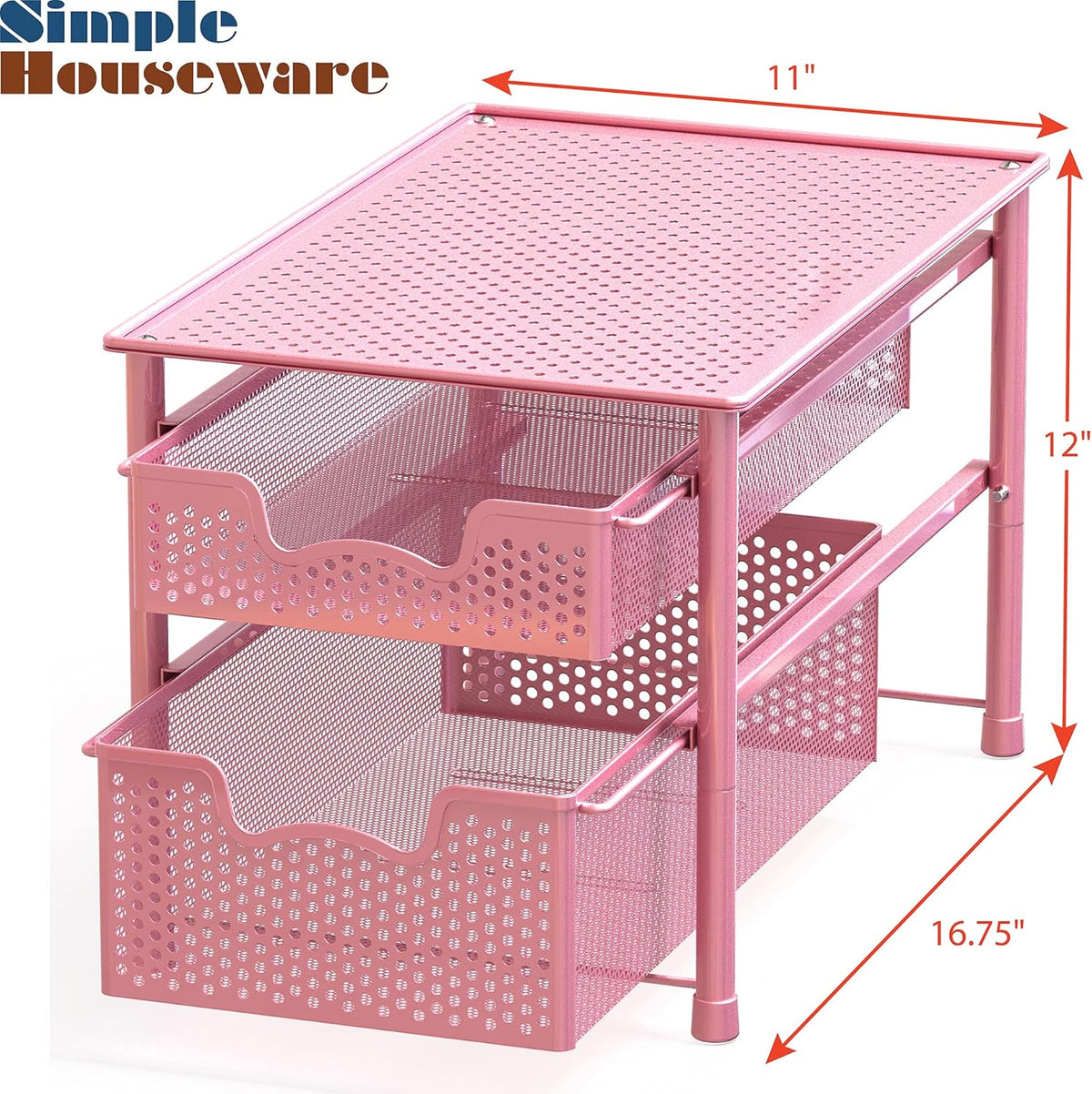 Simple Houseware Stackable 2 Tier Sliding Basket Organizer Drawer, Pink
