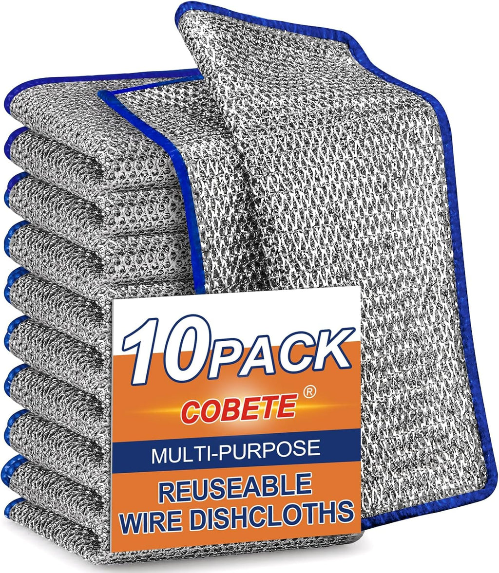 COBETE Non Scratch Wire Dishcloth,Double-Layer Wire Dishwashing Rags for Wet and Dry,Wire Miracle