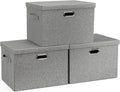 Large 17" 36 Quart Collapsible Stackable Storage Bins with Lids, 3 Packs Grey Linen Fabric Closet