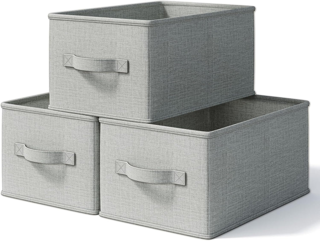 3 Pack Fabric Storage Bins for Shelves | 11.5x8.75x6.5in Closet Storage Baskets | Collapsible