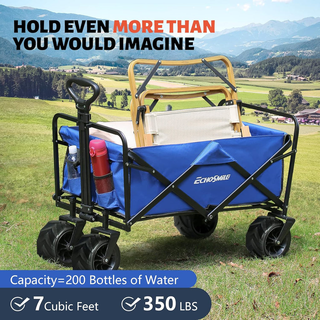 EchoSmile Heavy Duty 350 Lbs Capacity Collapsible Wagon, Outdoor Folding Camping Wagons, Grocery