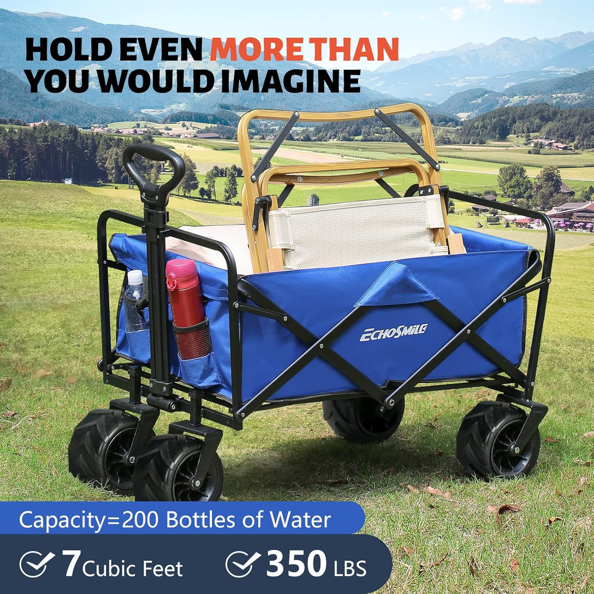 EchoSmile Heavy Duty 350 Lbs Capacity Collapsible Wagon, Outdoor Folding Camping Wagons, Grocery