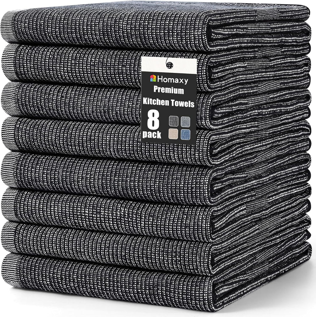 Homaxy Premium Kitchen Towels(18”x 28”, 8 Pack), Large Cotton Kitchen Hand Towels, Flat and Terry