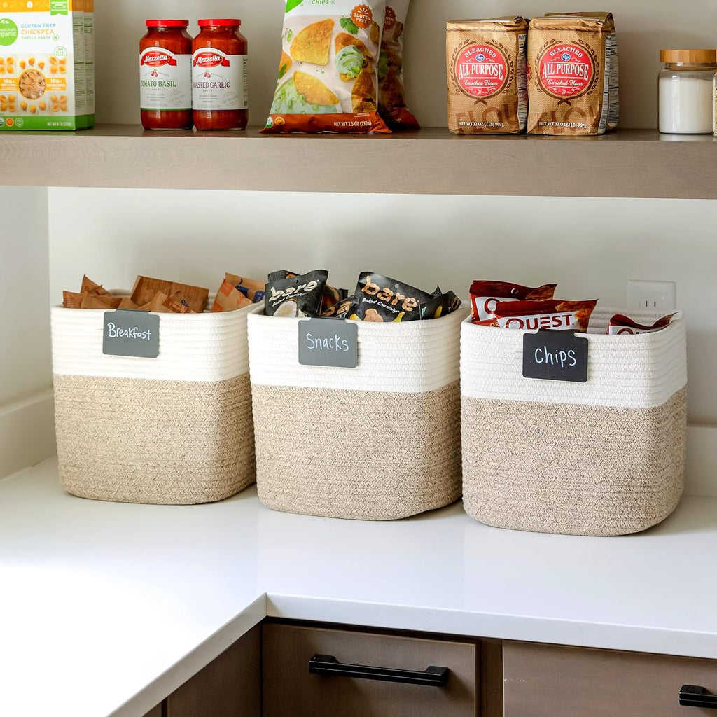 NaturalCozy Storage Cubes 11 Inch Cotton Rope Woven Baskets for Organizing, 3-Pack | Cube Bin