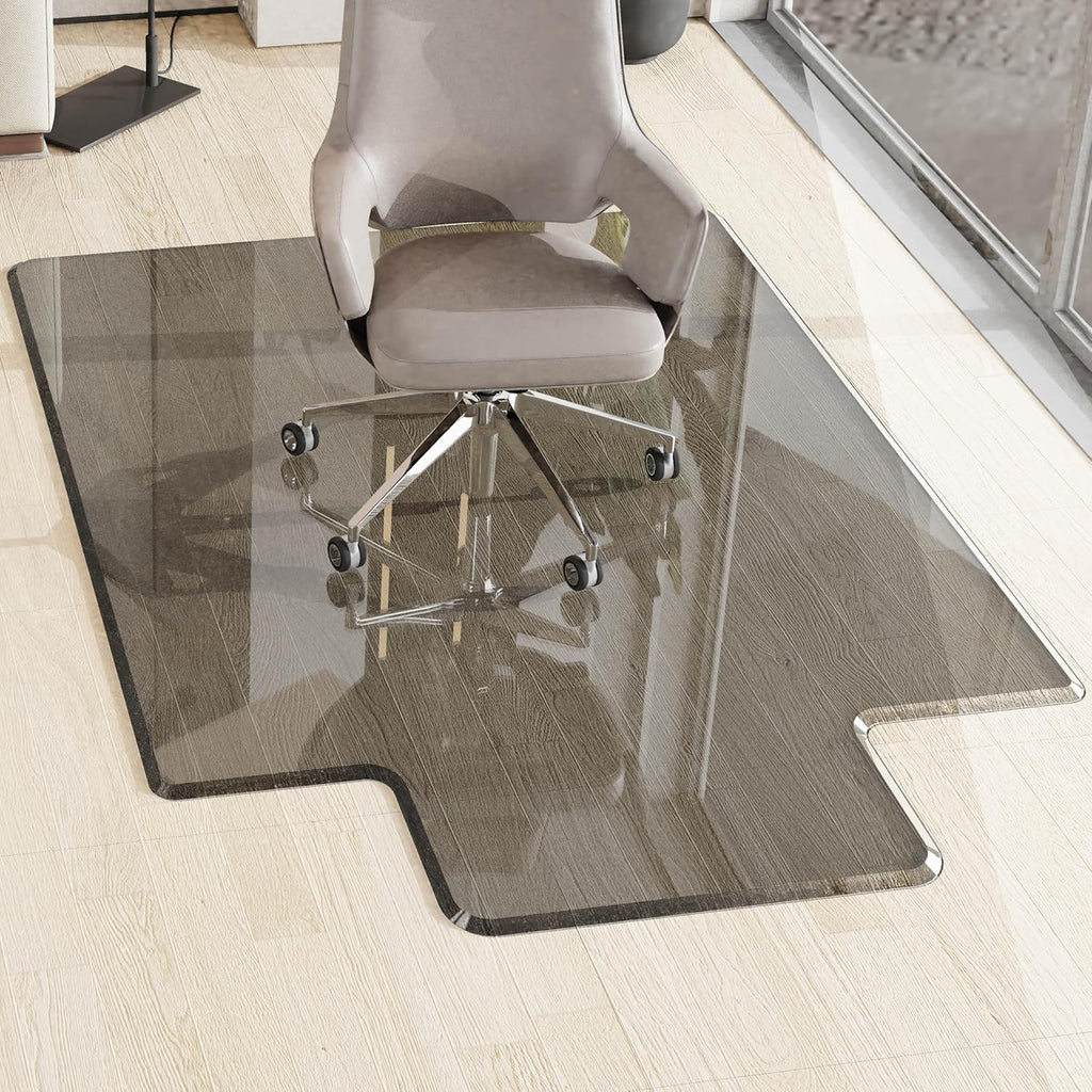 Beveled Edge Irregular Office Chair Mat with Lip for Carpet or Hardwood Floor Crystal Gray 48" x