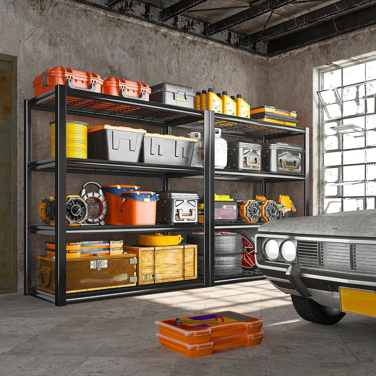 REIBII 40" W Garage Shelving 2240 LBS Storage Shelves Adjustable Metal Shelving Heavy Duty 4 Tier