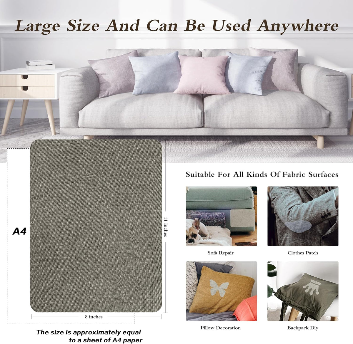 Fine Linen Repair Patches, Self-Adhesive Linen Fabric Patches, 8X11 inch Extra Size, Multi Color