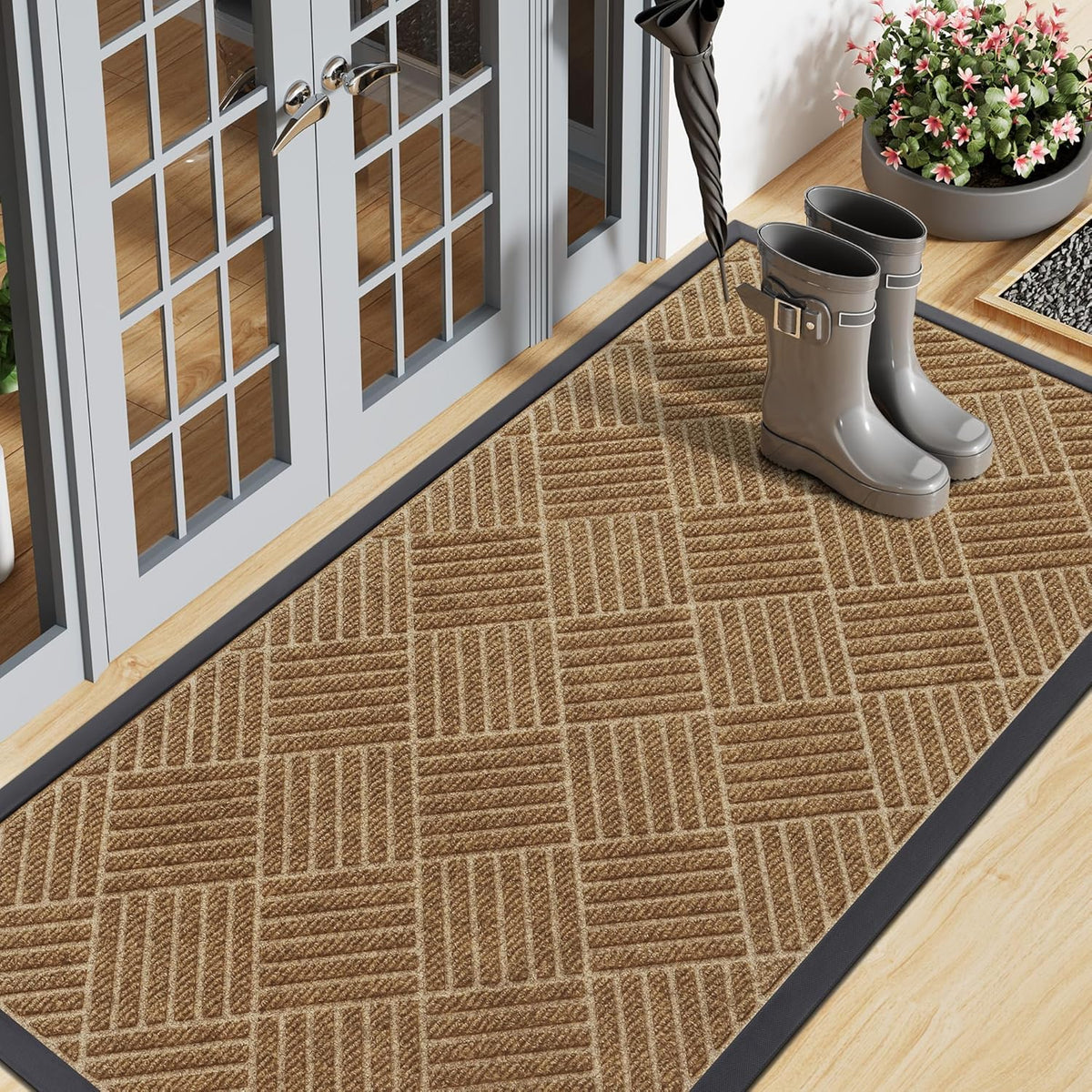 Smiry Front Door Mat Outside Entrance, Heavy Duty Outdoor Indoor Natural Rubber Doormat, Non Slip