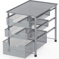 Simple Houseware Stackable 3 Tier Sliding Basket Organizer Drawer, Silver