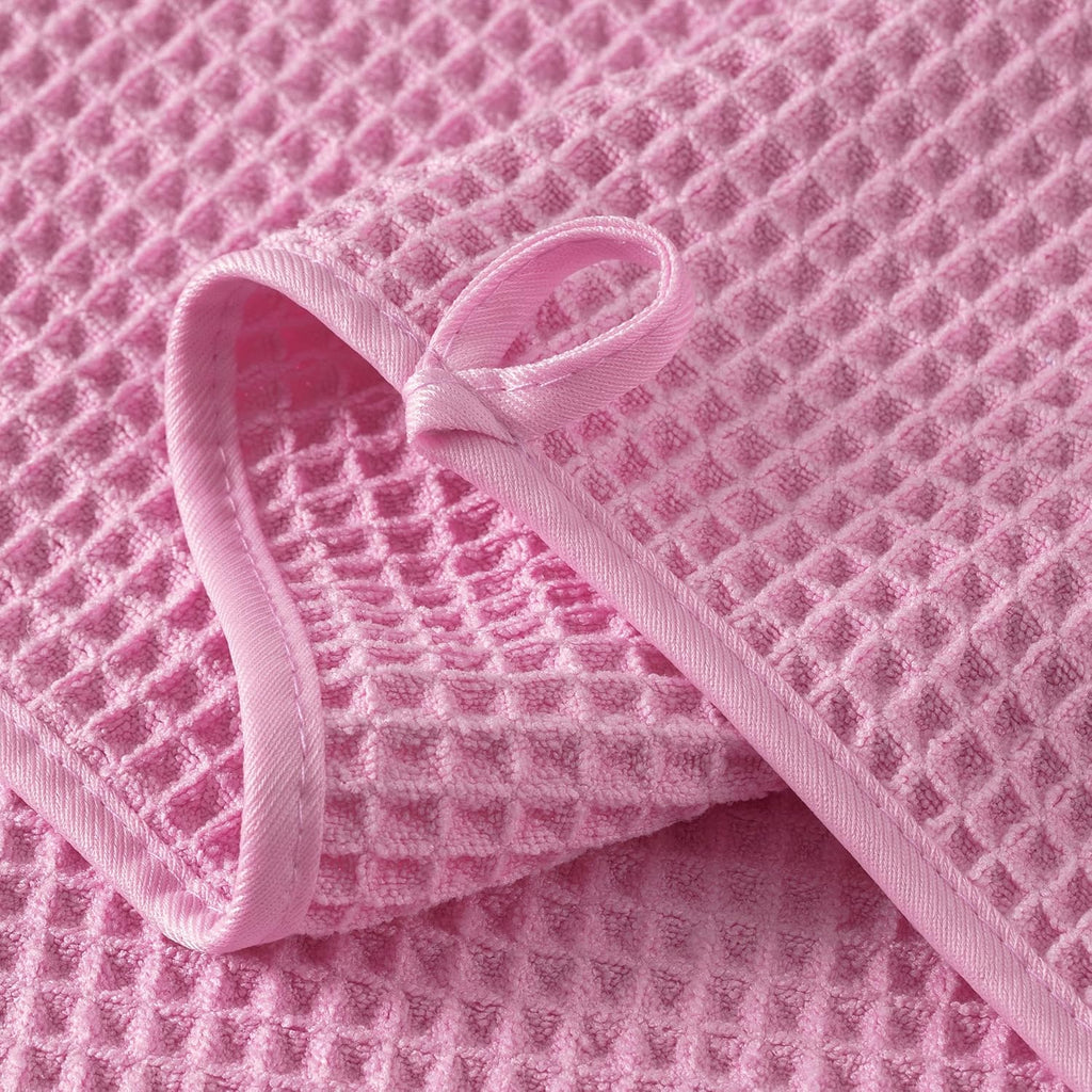 Microfiber Waffle Face Towels, 2 Pieces, Soft, Absorbent, Fast Drying, Lint Free (Pink)
