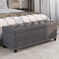 BELLEZE 47" Storage Ottoman, Storage Bench with Safety Close Hinge, Linen Button-Tufted Ottoman for