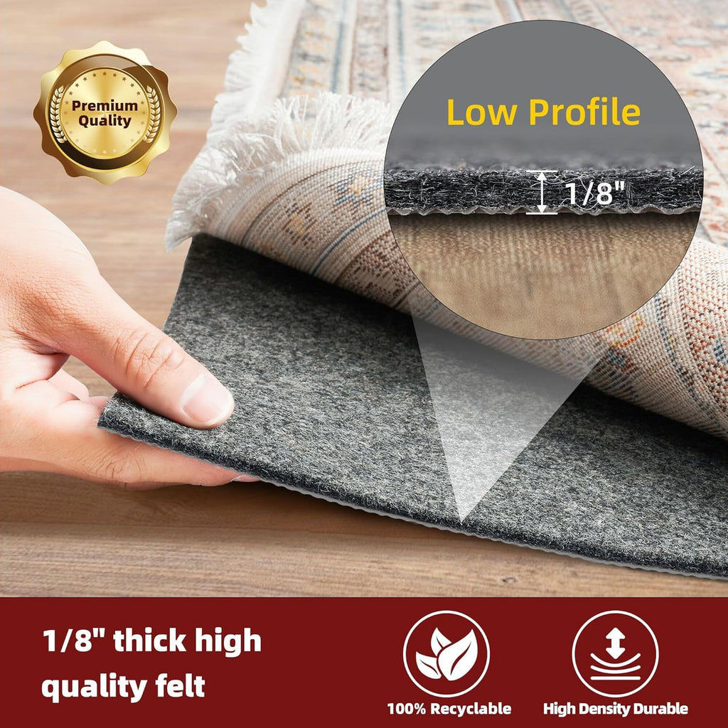 BAGAIL Felt and Natural Rubber Backing Rug Pads 1/8” Thick, 6 x 9 Ft Non Slip Rug Gripper Keep Rugs
