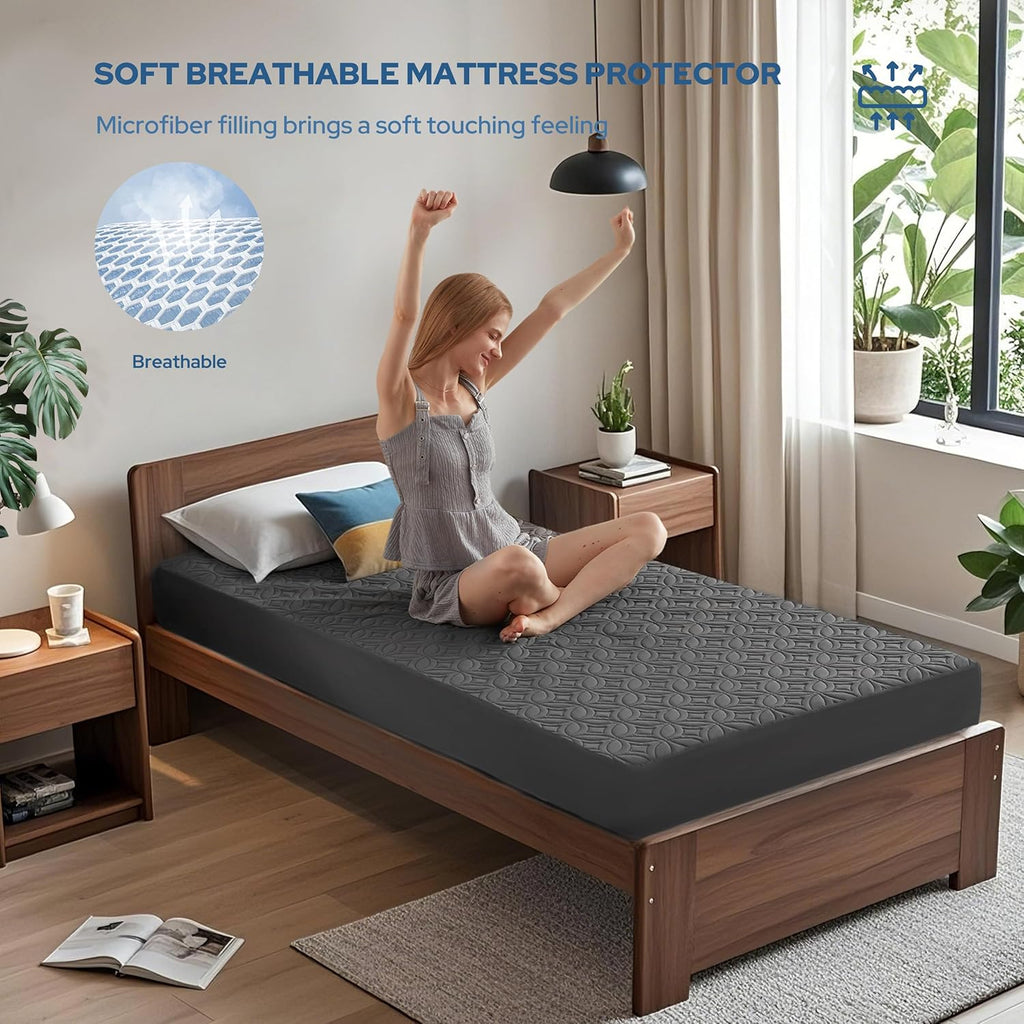 BEDLORE Waterproof Mattress Protector, Twin Size Mattress Pad with Deep Pocket 6"-15" Depth, Soft
