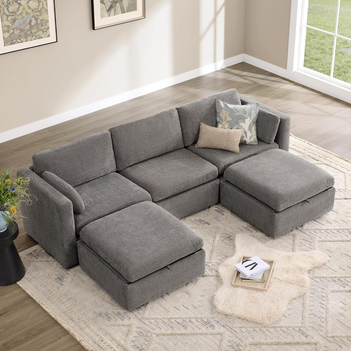 CHITA Oversized Modular Cloud Sectional Fabric Sofa Set, FSC Certified U Shaped Couch Reversible
