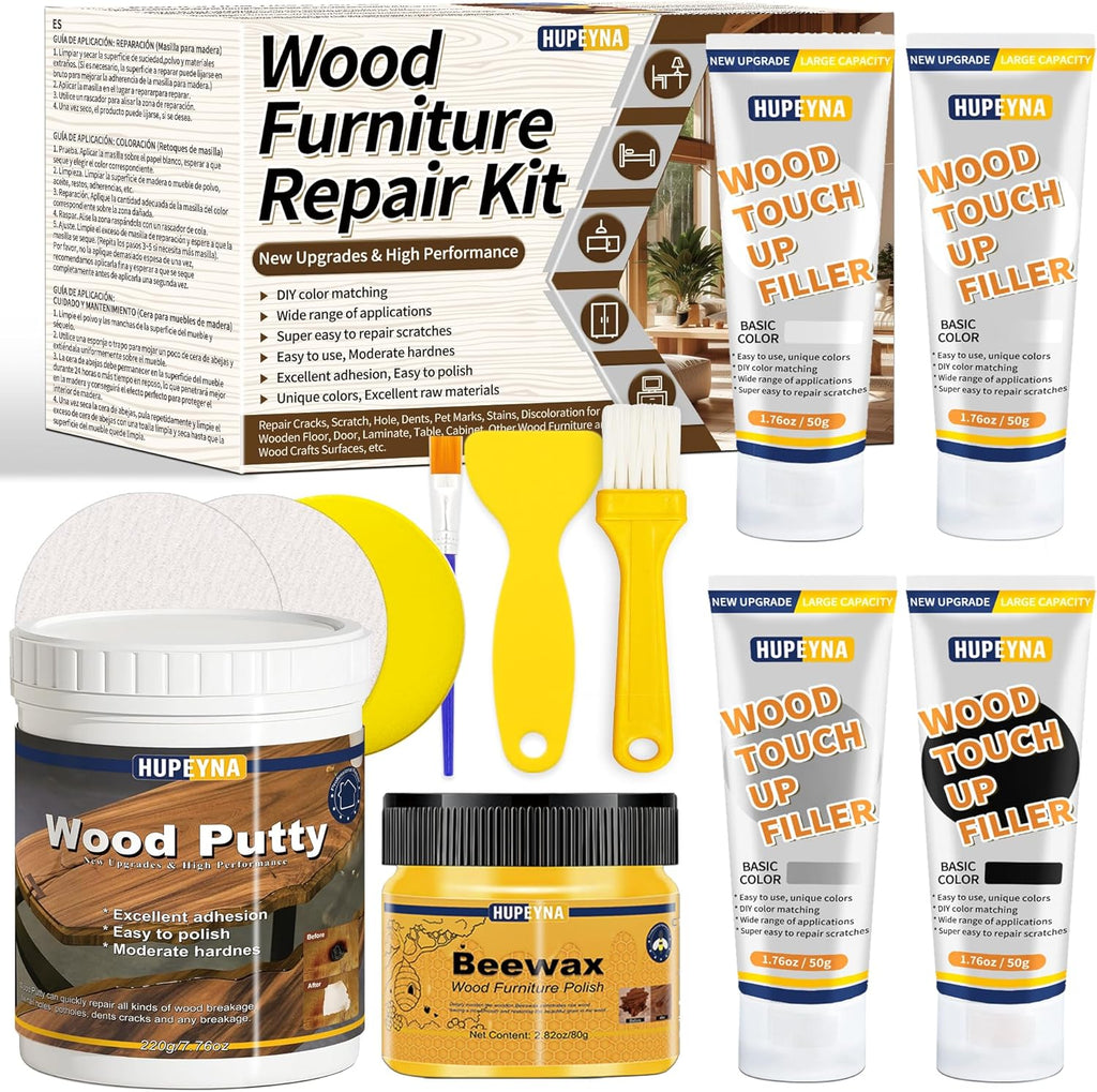 Wood Repair Kit, Wood Furniture Repair Kit, Wood Filler, Wood Putty and Beeswax- Repair Stains