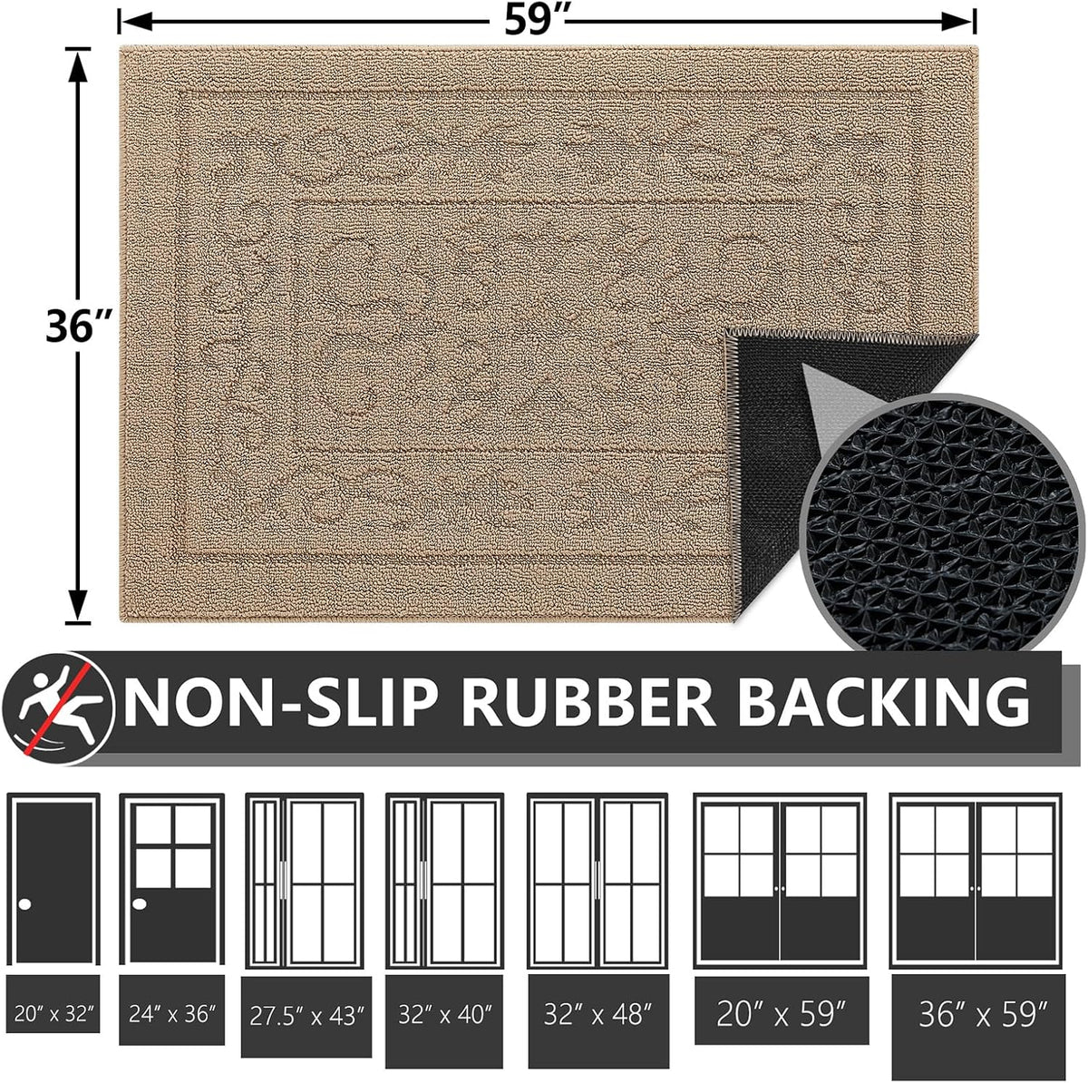 FONEYI Indoor Door Mat 36" x 59", Dirt Trapper Door Mats Non-Slip Entryway Rugs Washable, Absorbent
