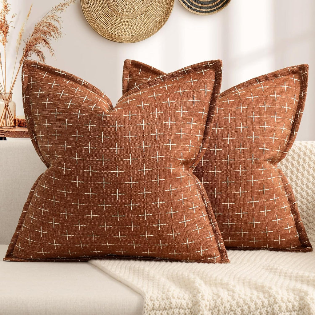 ZWJD Fall Throw Pillow Covers 26x26 Set of 2 Soft Polyester Textured Rust Pillow Covers with