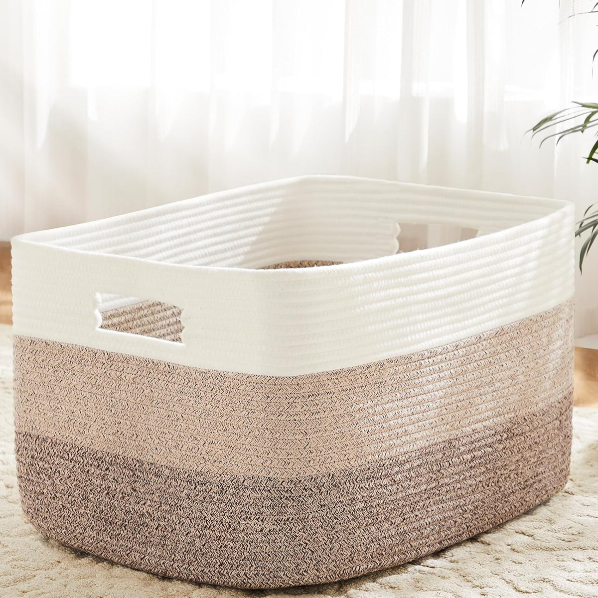 Blanket Basket,Rectangle Woven Baskets for Storage,100L Laundry Basket for Decorative Nursery