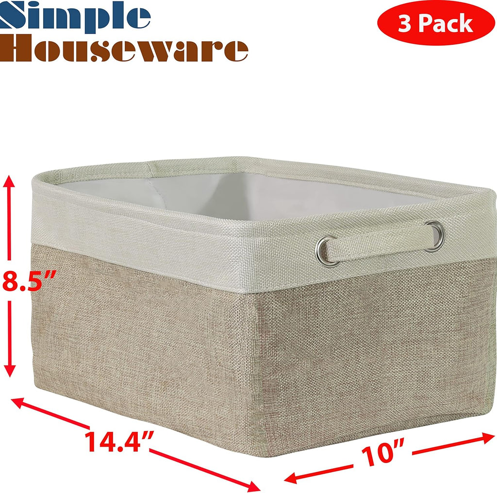 SIMPLE HOUSEWARE Large Fabric Storage Bin, 14.4" x 10" with Handles, 3-Pack, Foldable Organizer for