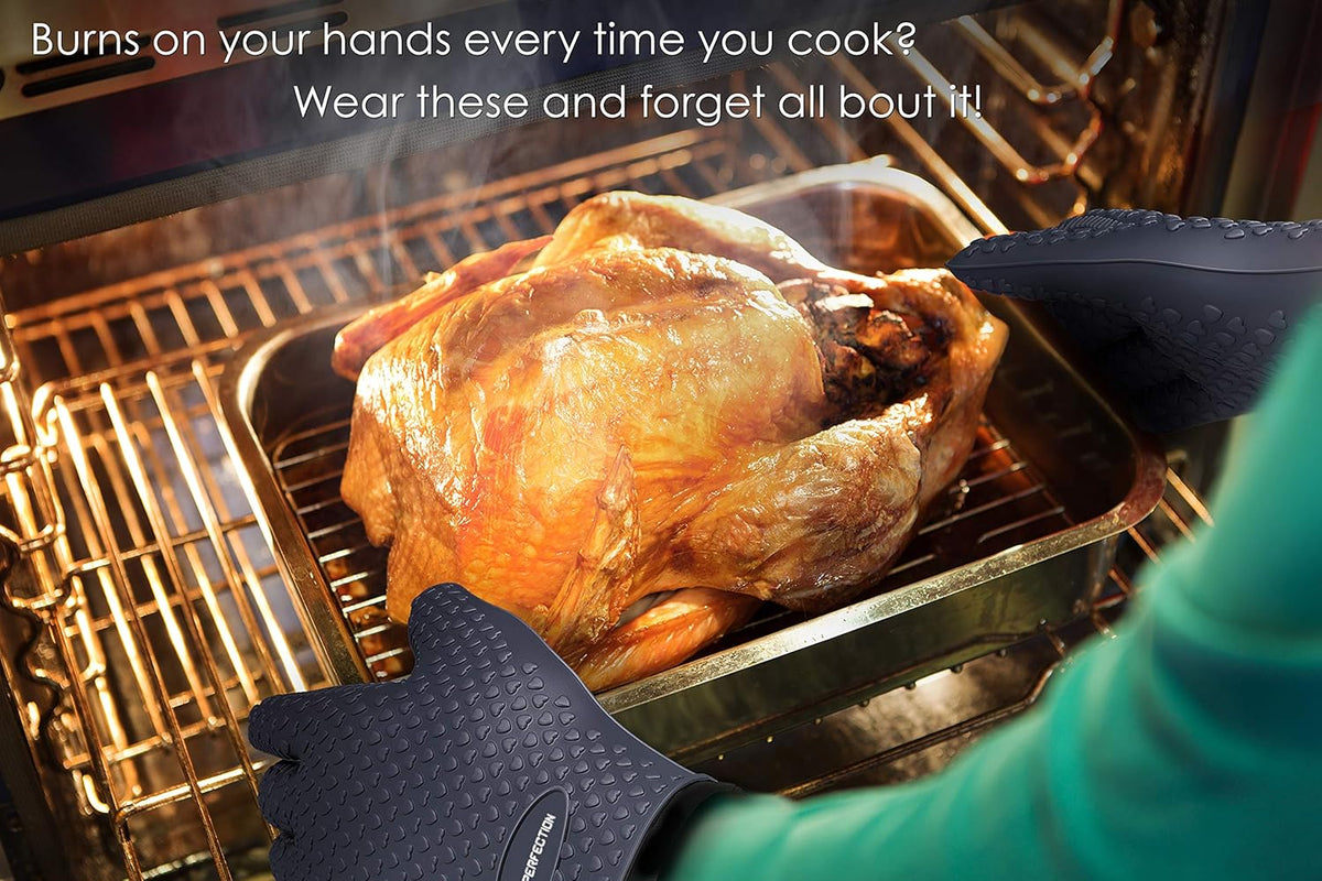 KITCHEN PERFECTION S Silicone Smoker Oven Gloves -Extreme Heat Resistant BBQ Gloves -Handle Hot