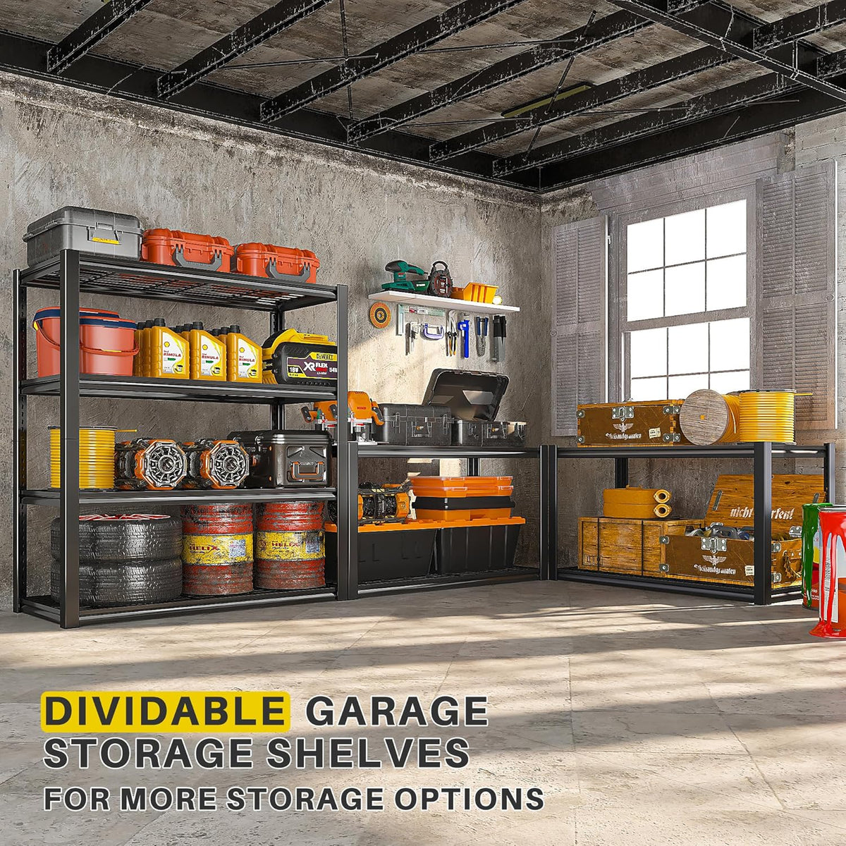 REIBII 40" W Garage Shelving 2240 LBS Storage Shelves Adjustable Heavy Duty Shelving 4 Tier Metal