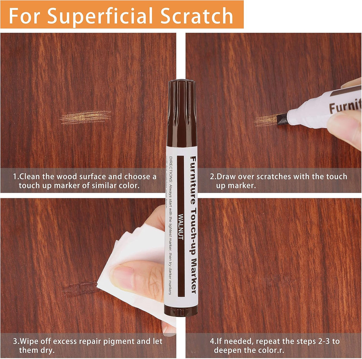 Lifreer Wood Furniture Repair Kit - 40 Pcs Wood Filler, Touch Up Markers with Wax Sticks - for Wood